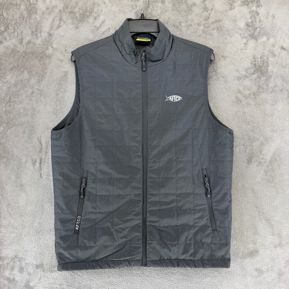 AFTCO Vest Mens S Puffer Gray Quilted Full Zip Fishing Outdoor EUC